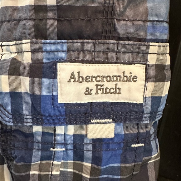 Y2K Vintage Abercrombie & Fitch Swim Trunks Mens Small Blue Plaid Cargo Pockets - Picture 3 of 5